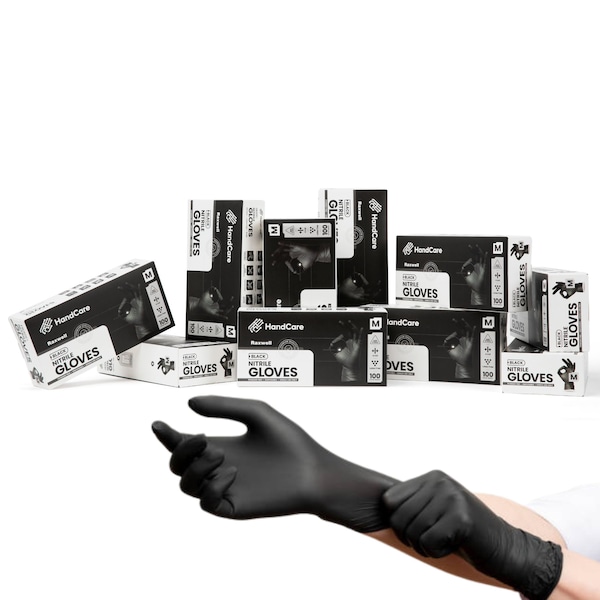 Handcare Disposable Gloves, 4 mil Palm, Nitrile, Powder-Free, M, 1000 PK, Black HC-NEBK40MD - main